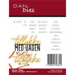 Die/sk�re stencil, Tekster; "Tillykke med dagen" &amp; mange flere, Dan dies 79364
