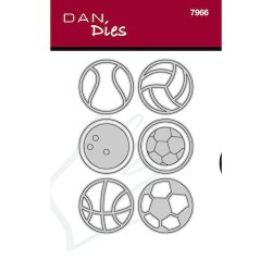Die/skre stencil, Dan-Dies 7966; Sports bolde, volley, tennis, bowling, fodbold, hndbold, basket