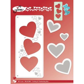 Dies/skre stencils, By Lene's BLD1580, Hjerter i slim-format