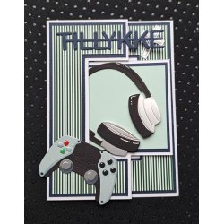 Dies/skre stencils, By Lene's BLD1734, Gamer st m/hretelefoner &amp; controller