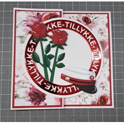 Dies/skre stencils, By Lene's BLD1740, rund ramme med teksten "TILLYKKE", studenterhue, rose