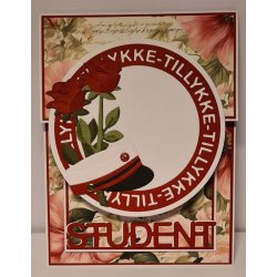 Dies/skre stencils, By Lene's BLD1740, rund ramme med teksten "TILLYKKE", studenterhue, rose