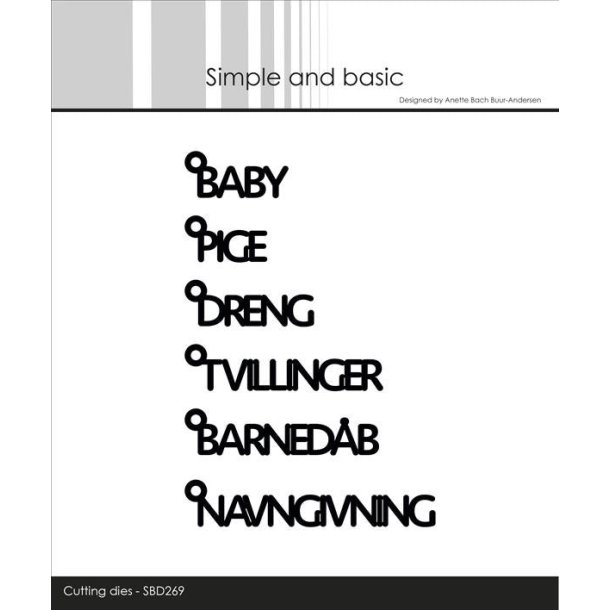 Dies/skre stencil, Simple&Basic, SBD269, "Baby" ord m/je til ophng