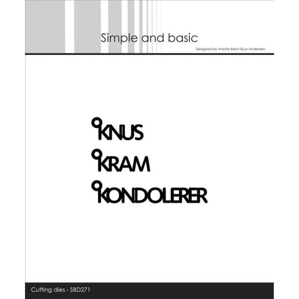 Dies/skre stencil, Simple&Basic, SBD271, ord m/je til ophng (knus, kram, kondolerer)