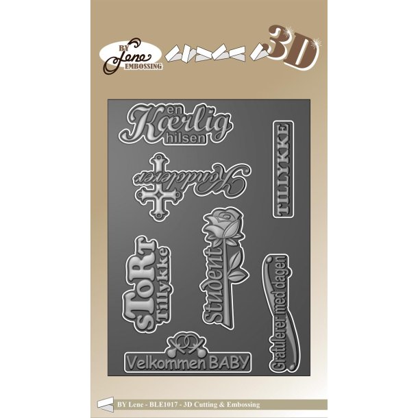 Sk�re &amp; 3D Embossing Folder fra By Lene, BLE1017; Danske tekster