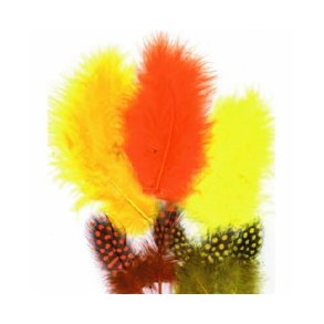 Fjermix i gule/orange farver, 18 stk. i pakken