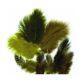 Fjermix i olivengr�nne farver, 18 stk. i pakken