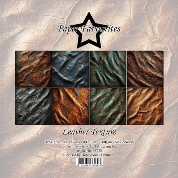 Papirblok i 30,5x30,5cm, 8 ark, "Lder-look" fra Paper Favourites, PF738