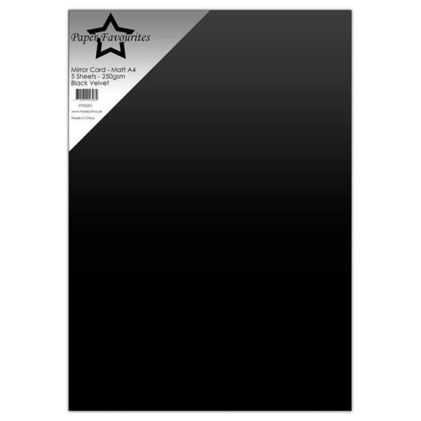 Spejlkarton A4, sort "black velvet", 250g/m2, 5ark, Paper Favourites PFSS001