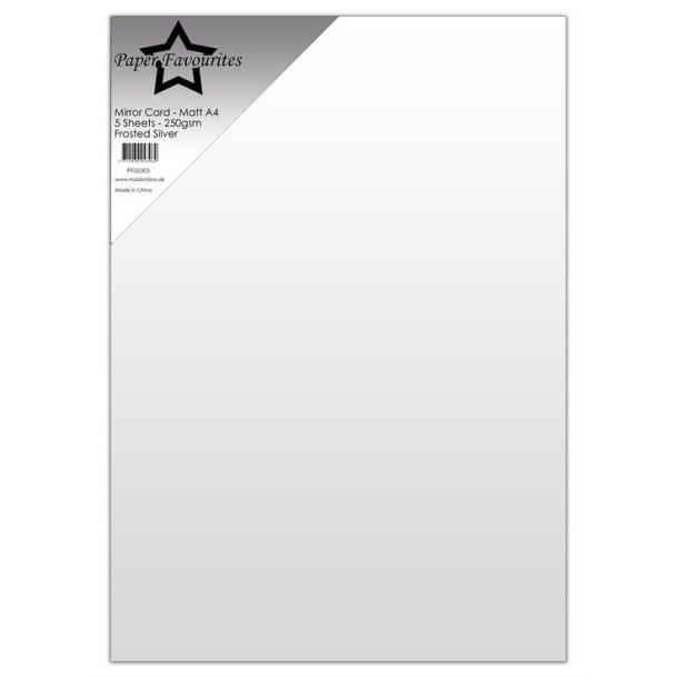 Spejlkarton A4, "Frosted silver", 250g/m2, 5ark, Paper Favourites PFSS005