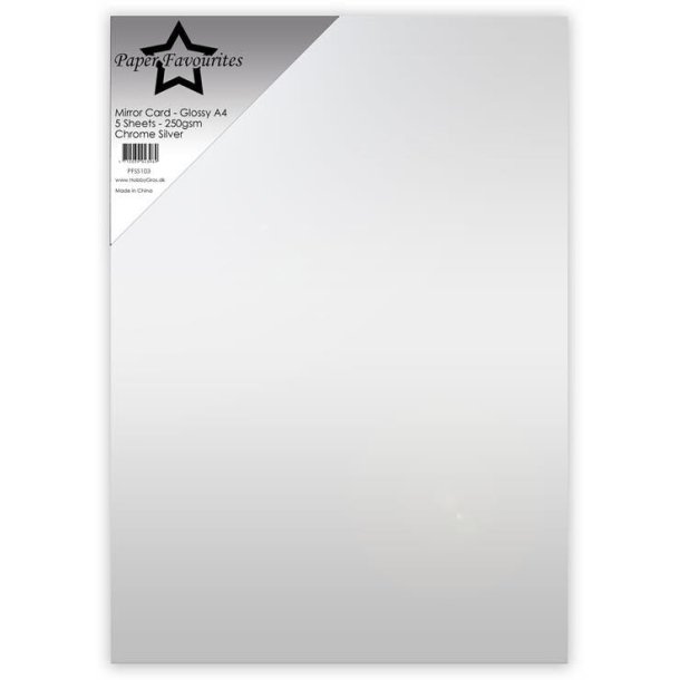 Spejlkarton A4, Glossy "Chrome Silver" , 250g/m2, 5ark, Paper Favourites PFSS103