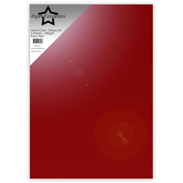 Spejlkarton A4, Glossy "Ruby Red, 250g/m2, 5ark, Paper Favourites PFSS106