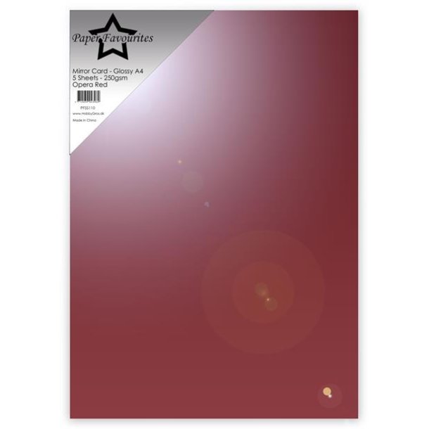 Spejlkarton A4, Glossy "Opera Red, 250g/m2, 5ark, Paper Favourites PFSS110