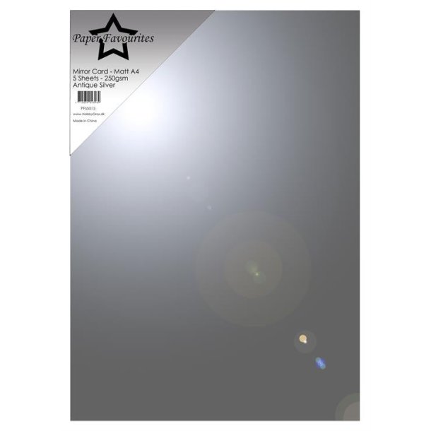 Spejlkarton A4, "Antique Silver", 250g/m2, 5ark, Paper Favourites PFSS113, glossy