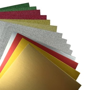 Glitter & Spejlkarton fra Card Deco, 10 ark 230g-Glitter + 4 ark 250g-Metallic, A5, Ass. farver