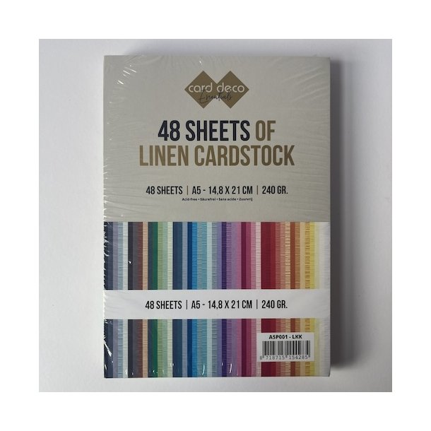 Linen karton i A5 mix-pakke, 240g, 48 ark i forskellige farver