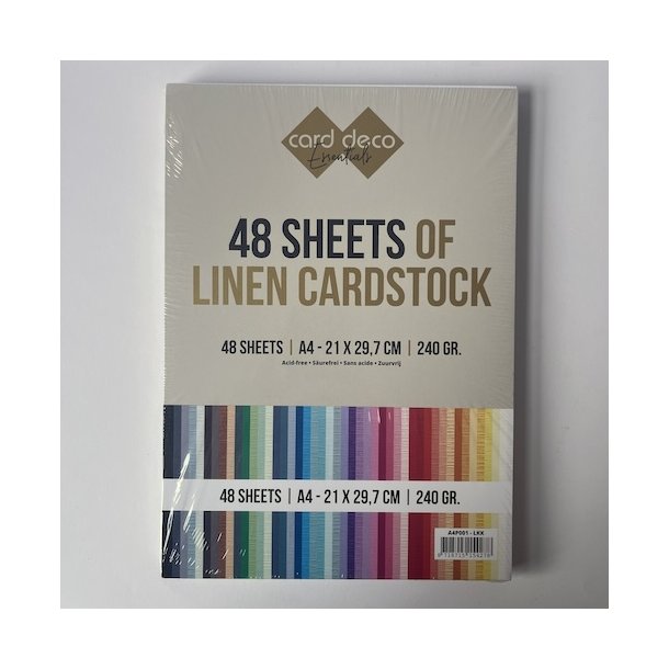 Linen karton i A4 mix-pakke, 240g, 48 ark i forskellige farver