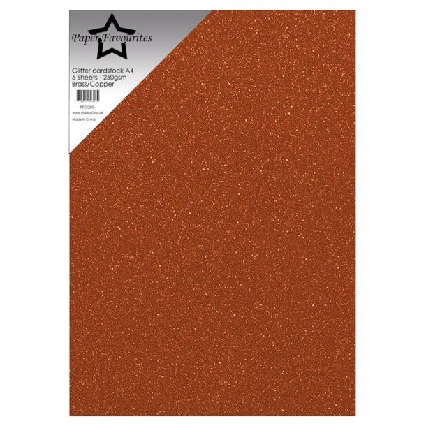 Glitter karton, A4, "Kobber", 250g/m2, 5ark, Paper Favourites PFSS209