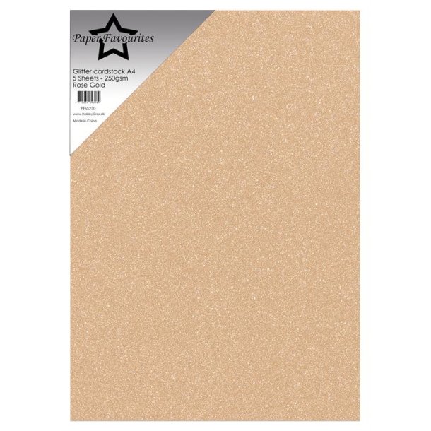 Glitter karton, A4, "lys rosa-guld", 250g/m2, 5ark, Paper Favourites PFSS210