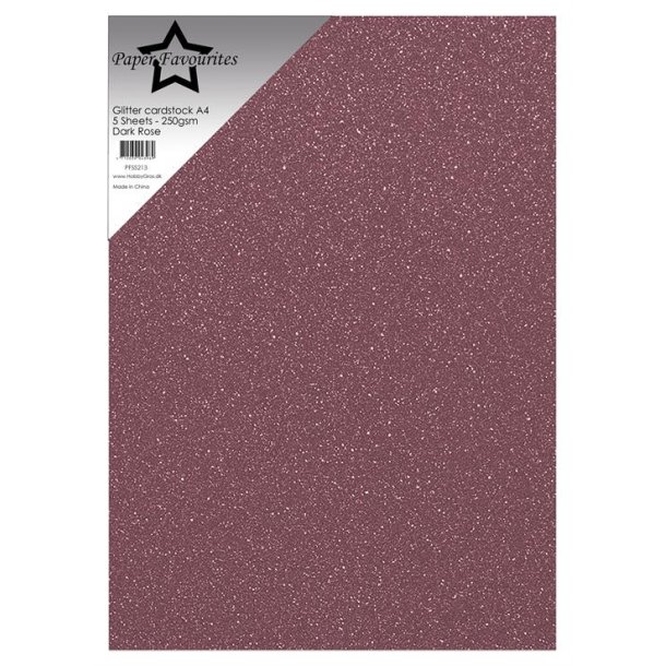 Glitter karton, A4, "Mrk Rosa", 250g/m2, 5ark, Paper Favourites PFSS213