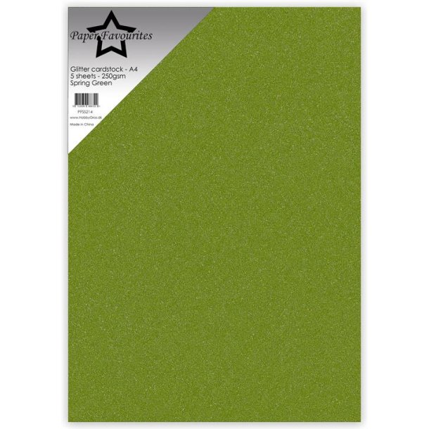 Glitter karton, A4, "For�rs gr�n", 250g/m2, 5ark, Paper Favourites PFSS214