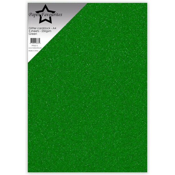 Glitter karton, A4, "Gr�s gr�n", 250g/m2, 5ark, Paper Favourites PFSS215