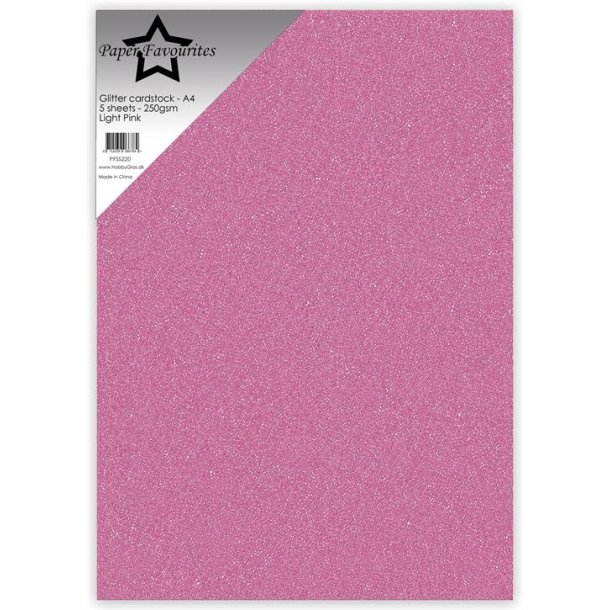 Glitter karton, A4, "lyngfarvet", 250g/m2, 5ark, Paper Favourites PFSS220