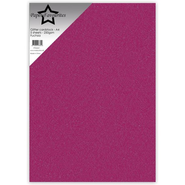 Glitter karton, A4, "Fuchsia/pink", 250g/m2, 5ark, Paper Favourites PFSS221