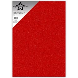 Glitter karton, A4, "R�d", 250g/m2, 5ark, Paper Favourites PFSS222