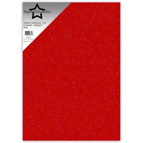 Glitter karton, A4, "R�d", 250g/m2, 5ark, Paper Favourites PFSS222