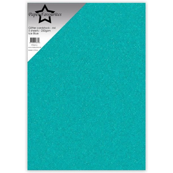 Glitter karton, A4, "Mint / turkis", 250g/m2, 5ark, Paper Favourites PFSS217