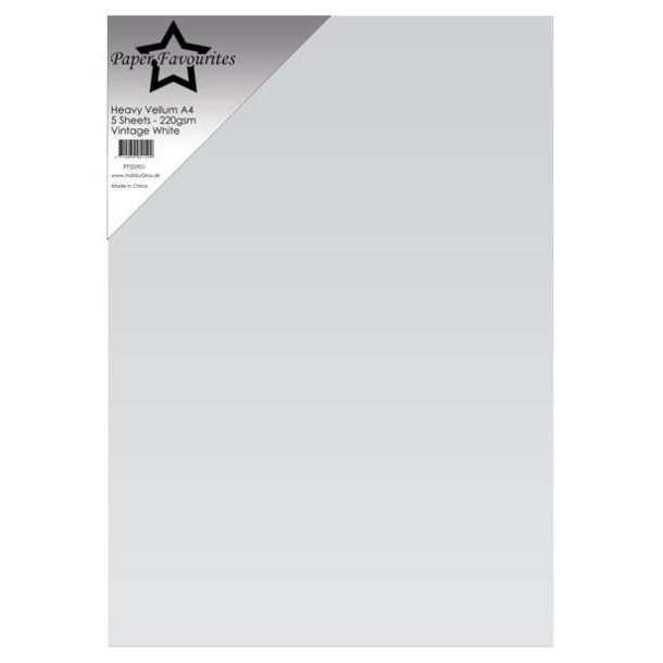 Vellum A4, 202g, hvid, "Vintage White", 5 ark, PFSS901