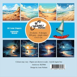 Papirblok i 15x15cm, 24 ark, "Fantastic Beach" fra By Lene, BLP066