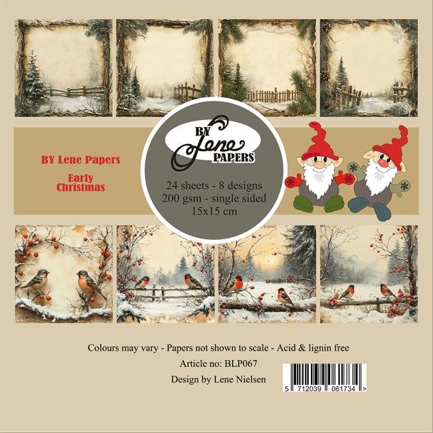 Papirblok i 15x15cm, 24 ark, "Vinter &amp; Jul" fra By Lene, BLP067