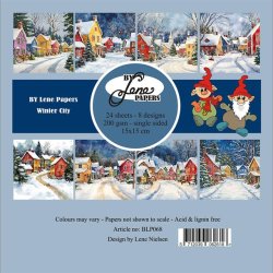 Papirblok i 15x15cm, 24 ark, "Vinter By" fra By Lene, BLP068