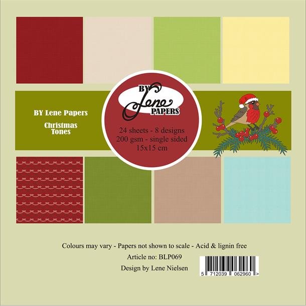 Papirblok i 15x15cm, 24 ark, "Jule toner" fra By Lene, BLP069