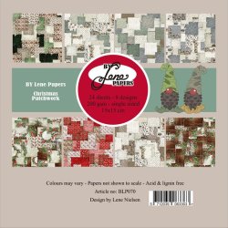 Papirblok i 15x15cm, 24 ark, "Jule patchwork design karton" fra By Lene, BLP070