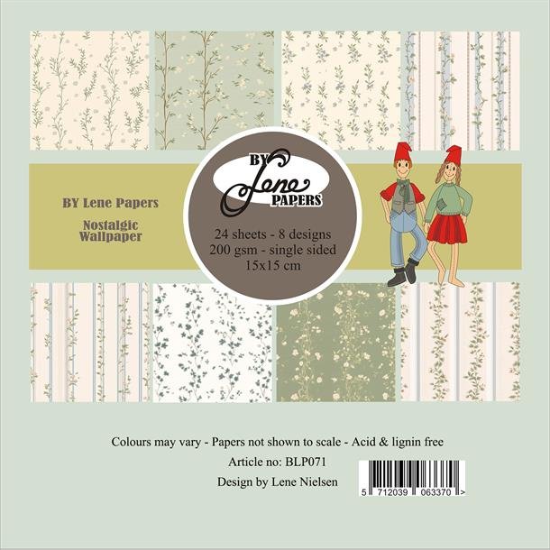 Papirblok i 15x15cm, 24 ark, "Nostalgisk tapet design" fra By Lene, BLP071