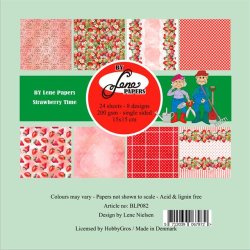 Papirblok i 15x15cm, 24 ark, "Jordb�r s�son" fra By Lene, BLP082