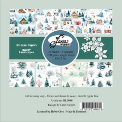 Papirblok i 15x15cm, 24 ark, "Flotte vinter- og julelandskaber" fra By Lene, BLP086