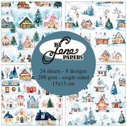 Papirblok i 15x15cm, 24 ark, "Flotte vinter- og julelandskaber" fra By Lene, BLP086