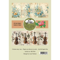 Papirblok i 15x21cm, 24 ark, "violin/cello &amp; blomster fra By Lene, BLP264