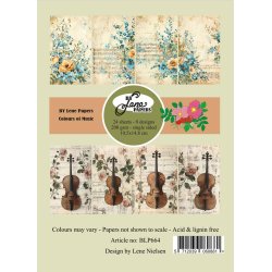 Papirblok i A6str. (10,5x14,8cm), 24 ark, "violin/cello &amp; blomster fra By Lene, BLP664