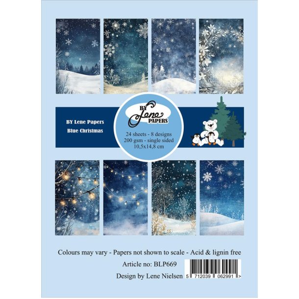 Papirblok fra By Lene, "Bl vinter &amp; jul" A6-str., 200g, 24 ark i alt