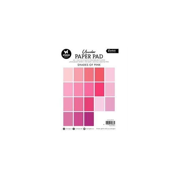 Blok m/karton fra Studiolight, "Shades of Pink", 170grams, 36 ark