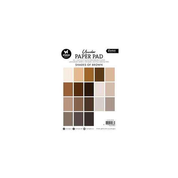 Blok m/karton fra Studiolight, "Shades of Brown", 170grams, 36 ark