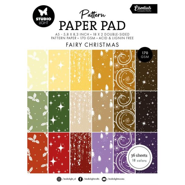 Blok m/karton fra Studiolight, FAIRY CHRISTMAS m/mnster, 170grams, 36 ark