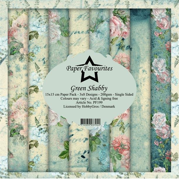 Papirblok i 15x15cm, 24 ark, Paper Favourites PF199; Blomstertapet i dmpet grnne &amp; lyserde farver