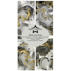 Papirblok i slimcard strrelse 10x21cm, 8 design, 24 ark, Paper Favourites "Black Ink Drops"