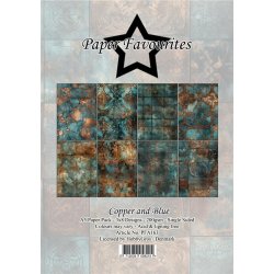 Papirblok i A5 strrelse (14,85x21cm), 8 design, 24 ark, Paper Favourites PFA163 "Copper &amp; Blue"